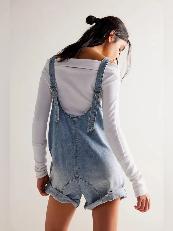 NWT Free People High Roller Denim Shortalls Size XS Bright Eyes Blue Overalls - Image 3