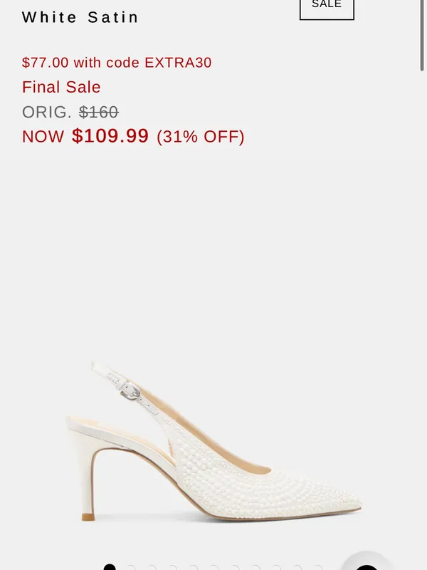 Dolce Vita White Embellished Pointed Toe Slingback Heels - Image 6
