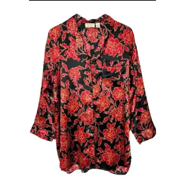VS victorias Secret Gold Label Vintage Floral Button Down LS‎ Sleep Shirt SZ M - Image 8