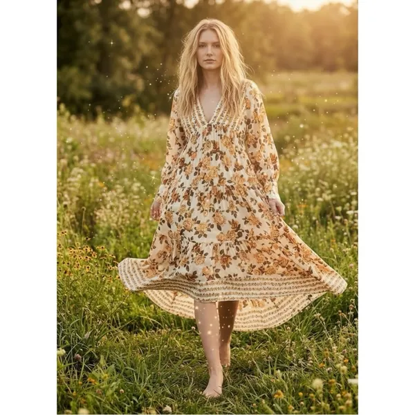 Free People Ethereal Dainty Row of Roses Floral Maxi Dress Size Small - Image 13
