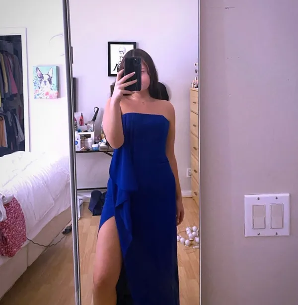 Halston Heritage Women’s Royal Blue Ball Gown Long Prom Dress - Image 6