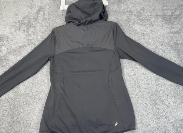 Asics Ladies Half Zip Hooded Jacket Women Running Workout Clothes Charcoal Red L - Image 5