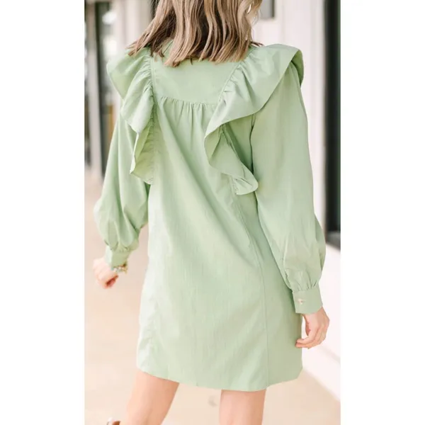 Entro Porch Swing Sips Mini Dress Pear Green Ruffle Button Front Small‎ NWT - Image 13