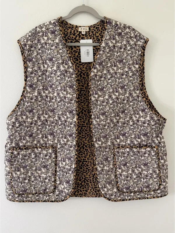 NWT POL Ditsy Floral Electric Grandpa Corduroy Quilt Cheetah Vest medium/large - Image 2