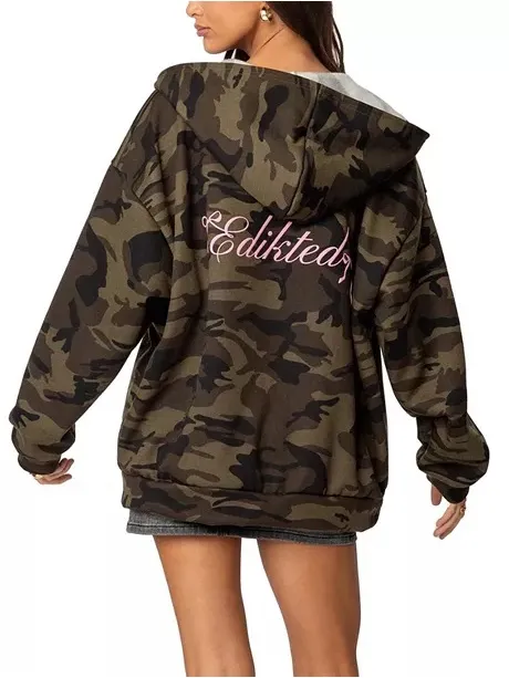 NWT Edikted Camo Bow Detail Oversize Zip Hoodie size medium - Image 3