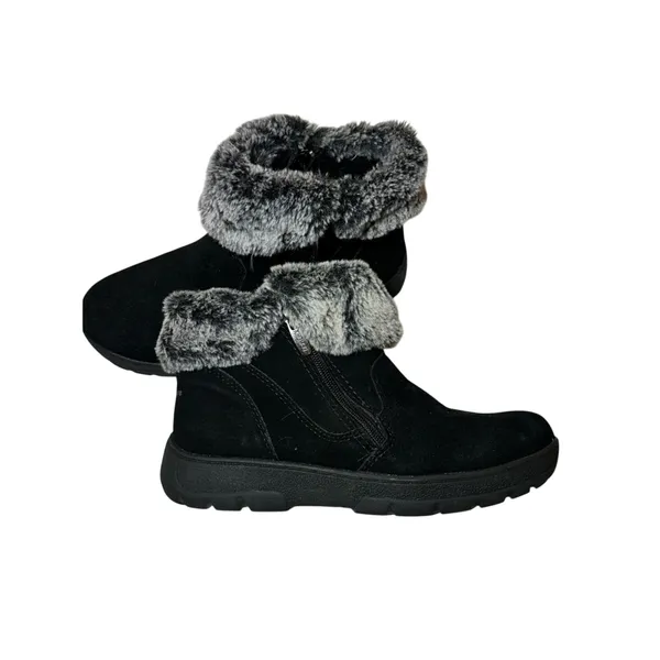 KHOMBU Jessica All Weather Faux Fur Cuff Ankle Boots Black Suede Leather 8 - Image 2