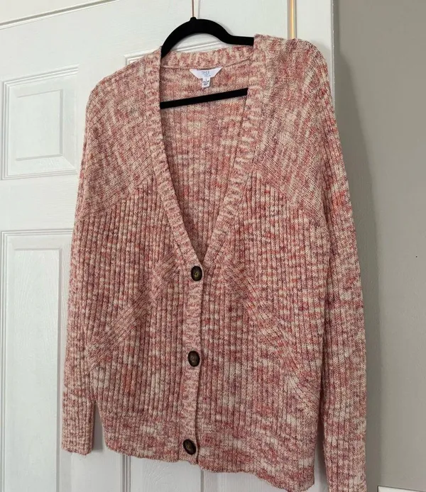 Time and Thru Pink Cardigan Sweater Cozy Front Button Down - Image 3