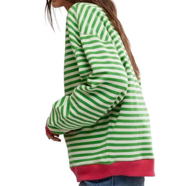 FREE PEOPLE Classic Striped Oversized Crewneck Pink Clover Combo Size M - Image 3