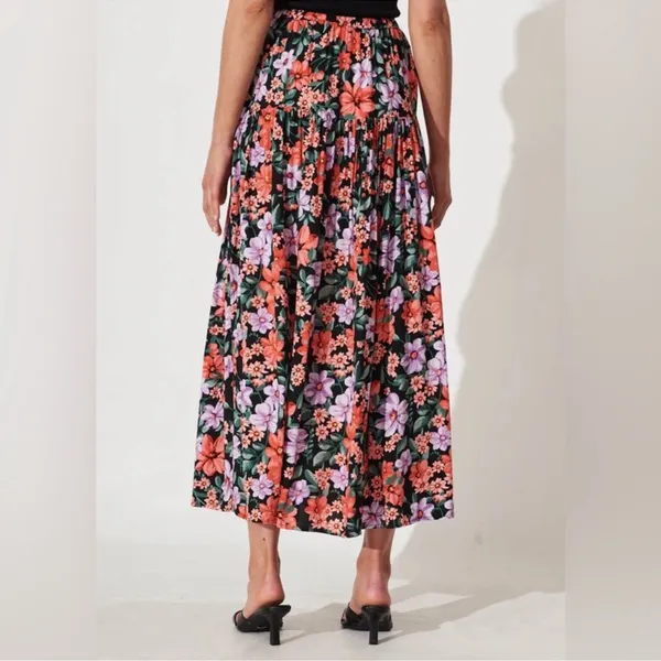 NWT Abel the Label Anthropologie Black & Multi Flower Floral Flowy Maxi Skirt S - Image 2