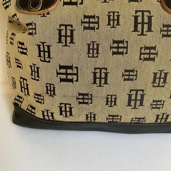 Vintage Tommy Hilfiger Y2K Monogram Tote Bag Black Beige Canvas - Image 6
