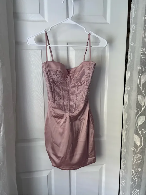 Oh Polly Moonstruck satin mini dress corset-style bodice rhinestone women size 0 - Image 11