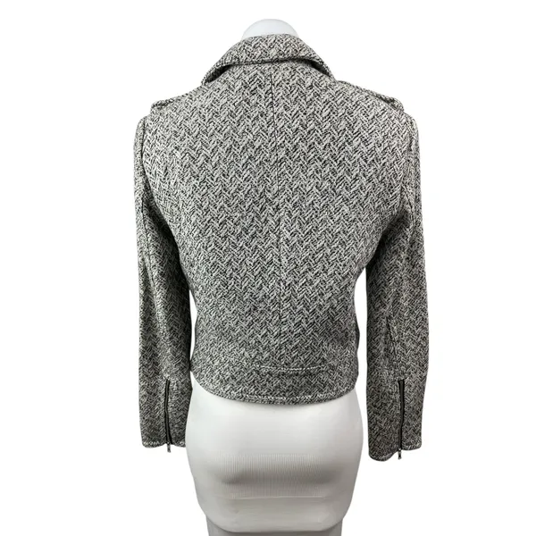 Gap Women's Gray Chevron Wool Long Sleeve Zip Up Moto Biker Coat Jacket Size S - Image 4