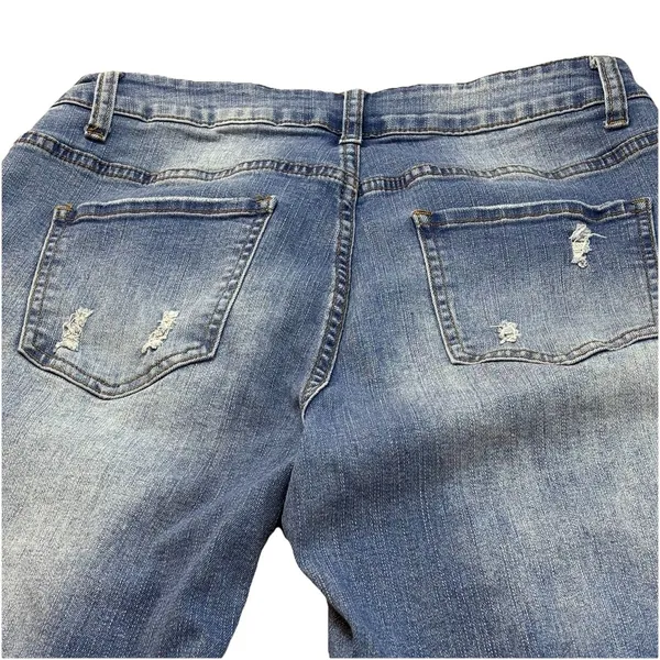 Distressed Heart Patch Jeans Cute Y2K Aesthetic Denim Ripped Straight Leg Pant M - Image 15