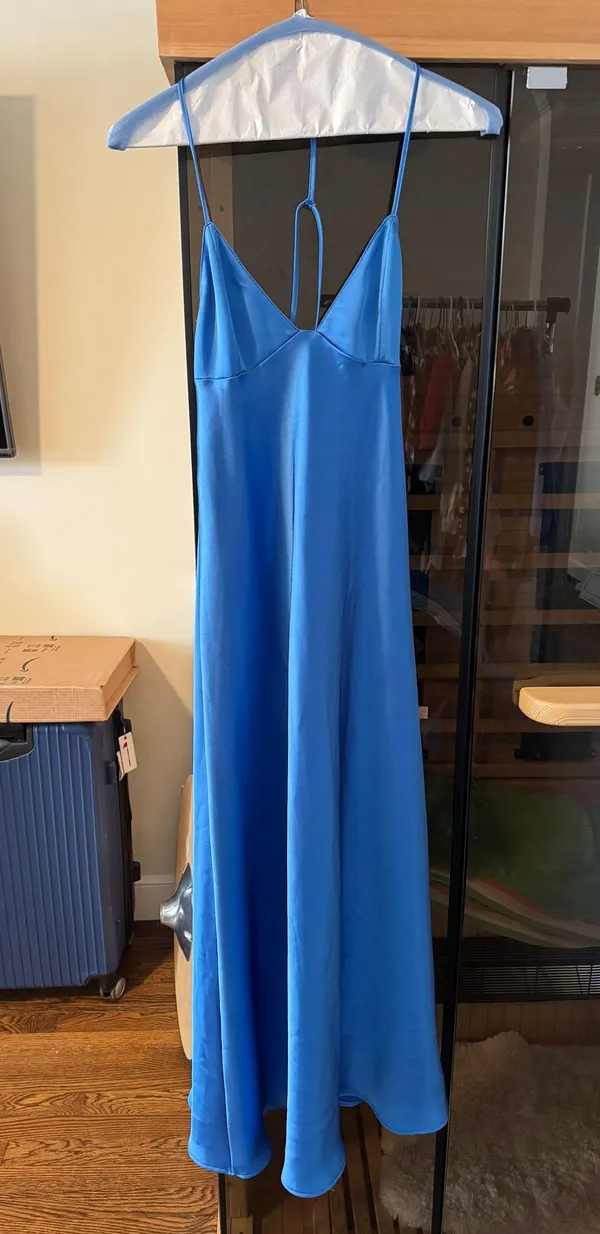 ZARA Blue Satin Silk Dress Size Small - Image 4