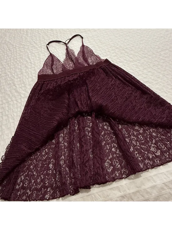 Victoria’s Secret Burgundy Plum Babydoll Slip Lingerie Sheer Lace Sz M Medium - Image 3
