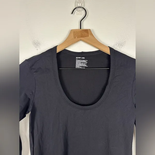 Helmut Lang Black Scoop Neck Bodycon Long Sleeves Basic Stapple Sz XS‎ - Image 3