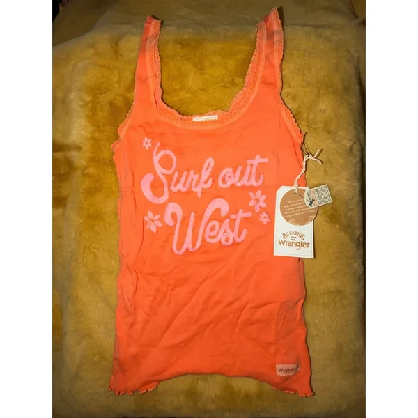 Billabong X‎ Wrangler Women's Orange Surf Out West Tank Top, Size S/8, NWT - Image 2
