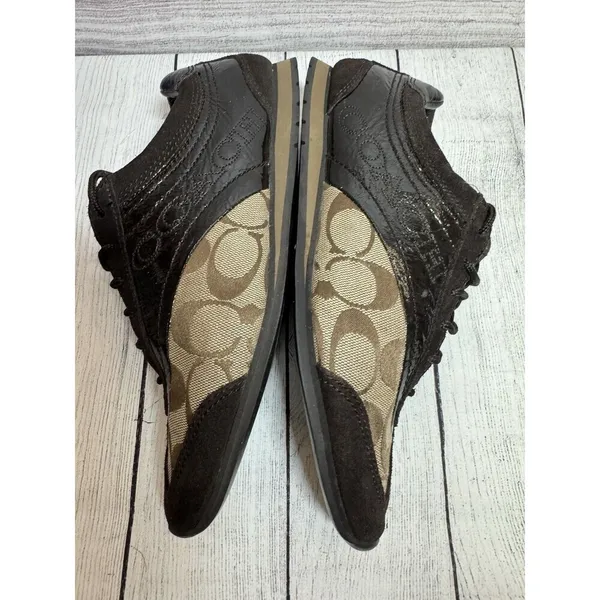 Coach Kodie Signature Sneaker A1390 Canvas/Patent Khaki/Brown Women's 8M - Image 5