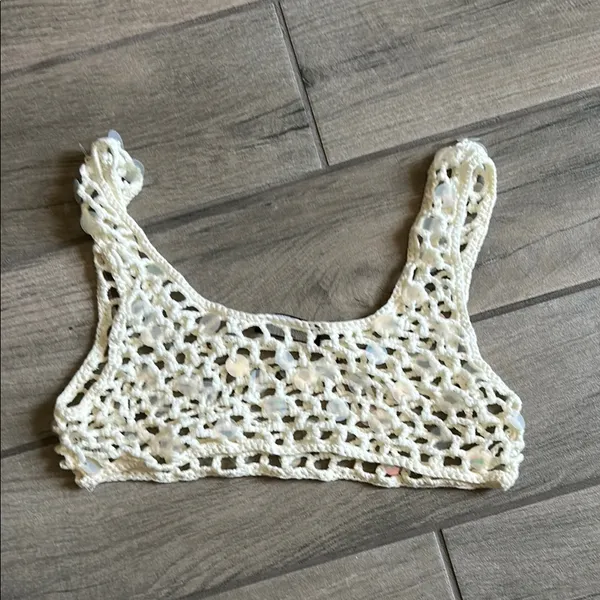 White Fox Boutique Cream Crochet Crop Top - Image 5