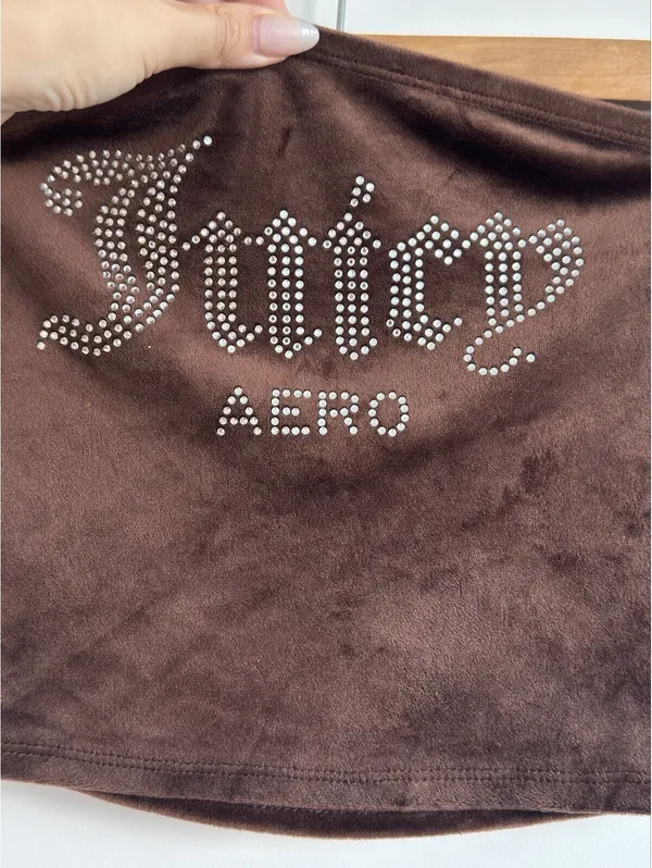 Juicy Couture Aeropostale Brown Velour Rhinestone Tube Top Y2K Size Small - Image 3