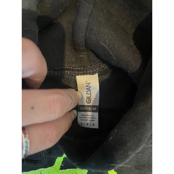 Gildan Heavy‎ Blend Womens Medium Cat Mom Solid Black w/ Green Hoodie Sweatshirt - Image 5