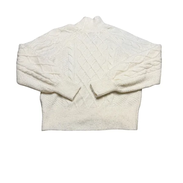 🤍 Abercrombie &‎ Fitch Cable Knit Turtleneck Sweater White Ivory Small 🤍 - Image 5