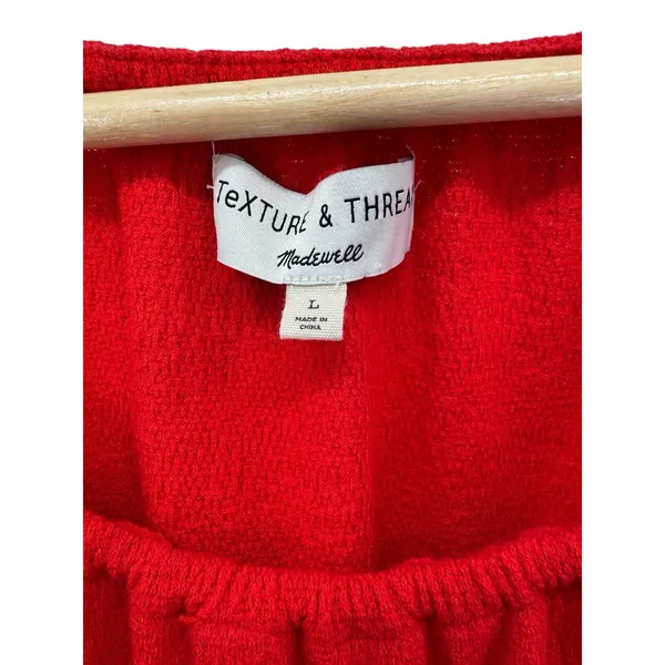MADEWELL Texture & Thread Red Crinkle Texture Tier Sleeve Baby-Doll‎ Dress Large - Image 4