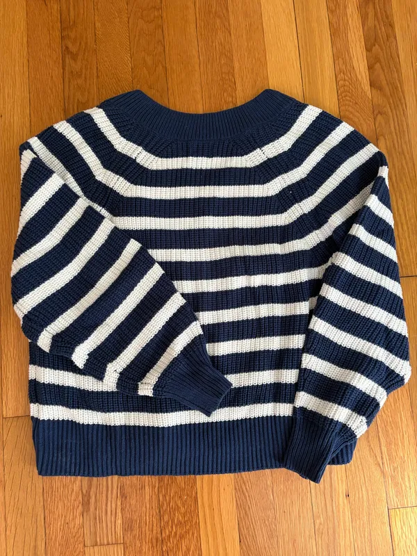 Navy and White Striped Sweater V Neck - Image 3
