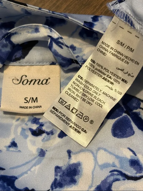 Soma Small Light Blue Floral Satin Wrap Robe - Image 3