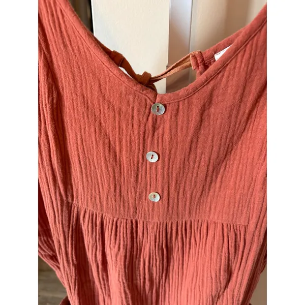 Easel Terracotta Rust Gauze Wide Leg Jumpsuit Adjustable Straps Pockets Medium - Image 3