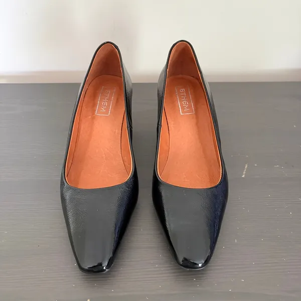 Ethem Pumps Block Heel 38 Black Patent Leather Made in Spain Mod Square Toe - Image 9
