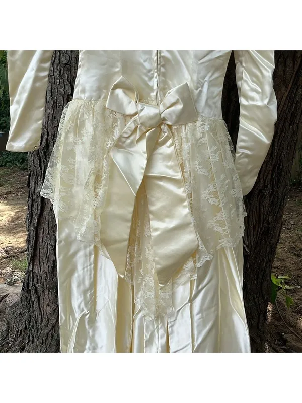 Vintage 50s Wedding Dress Ivory Lace Satin - Image 5