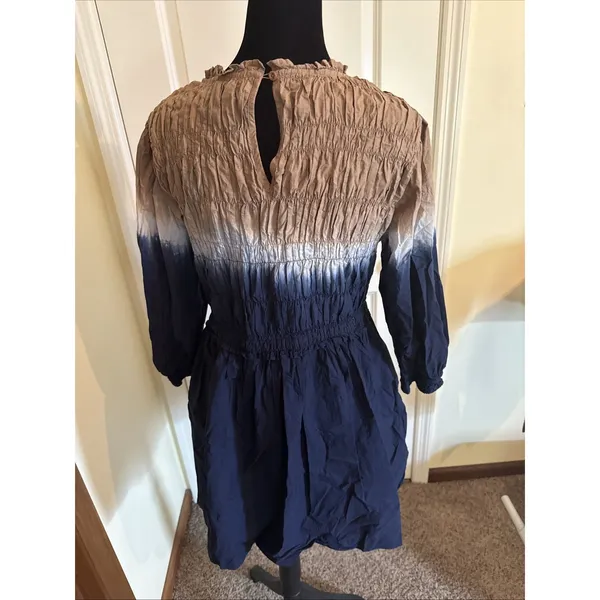 APIECE APART Aldea Smocked Mini Dress Navy Shibori Dress Small Boho Coastal - Image 3