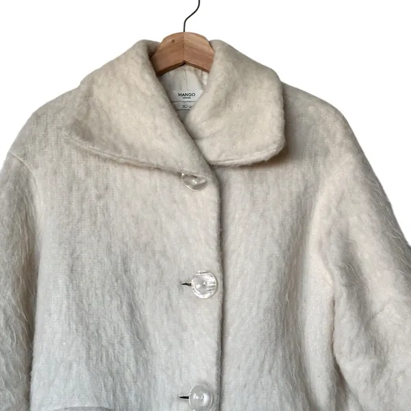 Mango Coat XS wool blend woven in Italy Cream oversized overcoat - Image 6