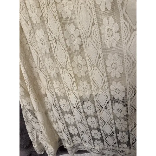 Cream Bohemian Dress Boho Floral Lace Crochet Pom Pom High Low Neutral Resort - Image 7