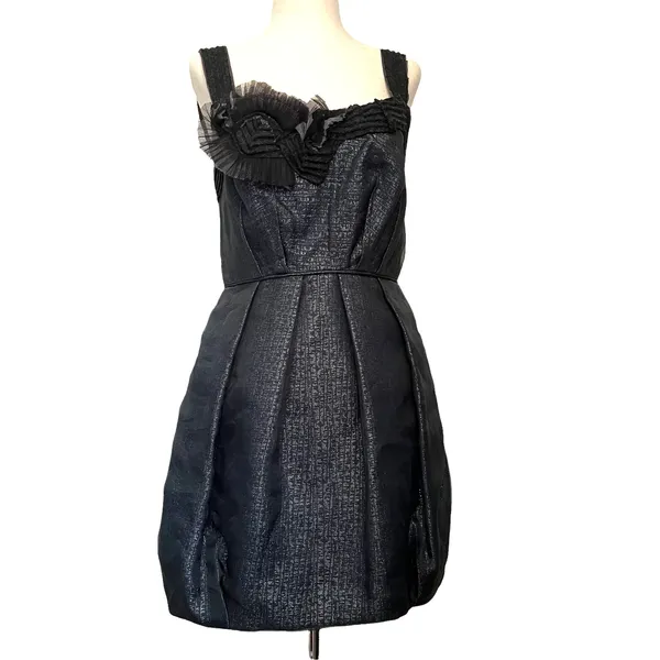 BCBGMaxAzria Runway Y2K Bubble Skirt Dress Sz 4 Goth HOCO Glam Metallic Coquette - Image 2