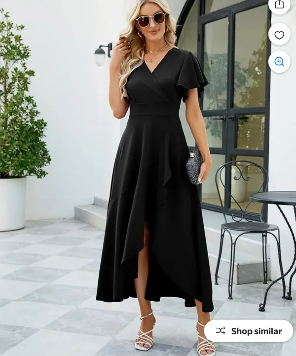 ZZZY Women's Elegant V Neck Ruffle Sleeve Maxi Dress Solid Color Flowy Formal Cocktail Party Wedding Guest Work Dresses - Image 3