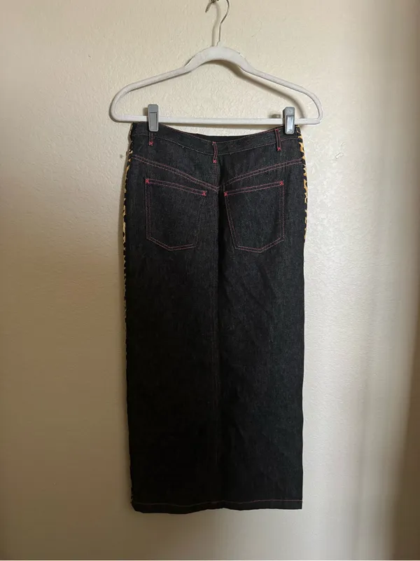 Dolce & Gabbana Silk Leopard-Print Denim Maxi Skirt Sz 6 Brown Black Blue - Image 4