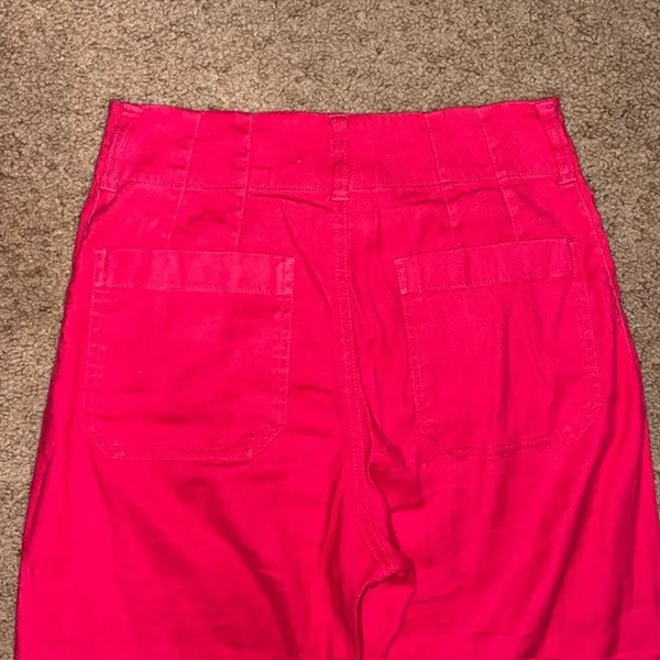 Anthropologie Maeve The Colette Ankle Cropped Linen Wide Leg Pants Pink 26 - Image 7