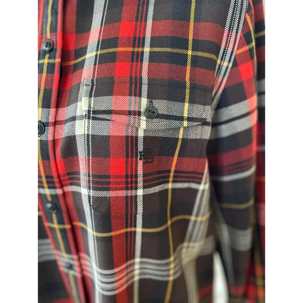 Vintage Ralph Lauren Brown Yellow Red Plaid Worsted Wool Button Down - Image 3