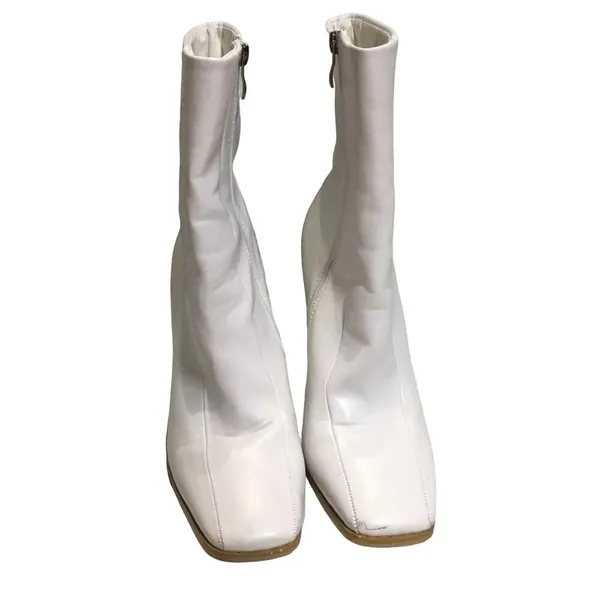 Square Toe Faux Leather Heeled Boots White Size 9 - Image 11