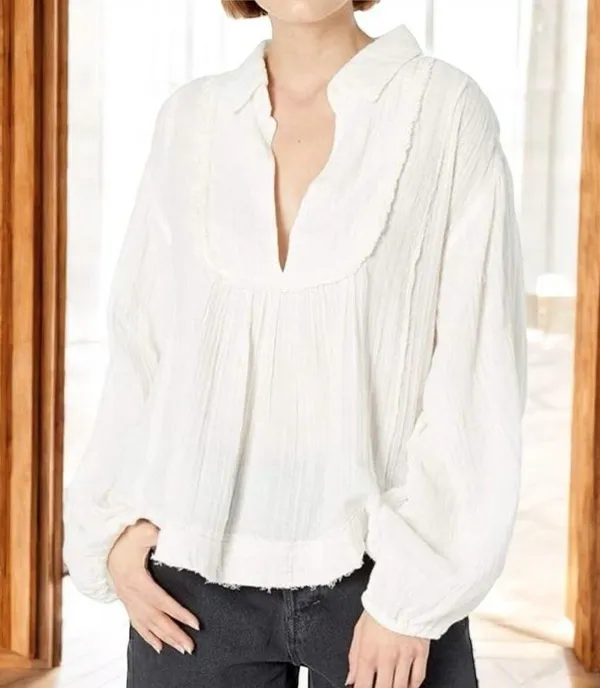 Free People Cozy Dreams Top Textured Cotton Loose Pullover in Soft White Size XS - Image 14