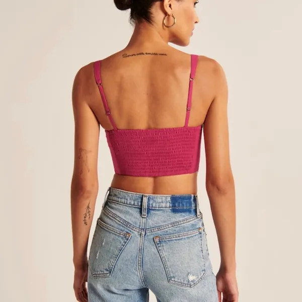 Abercrombie & Fitch Pink Poplin Crop Top - Image 3