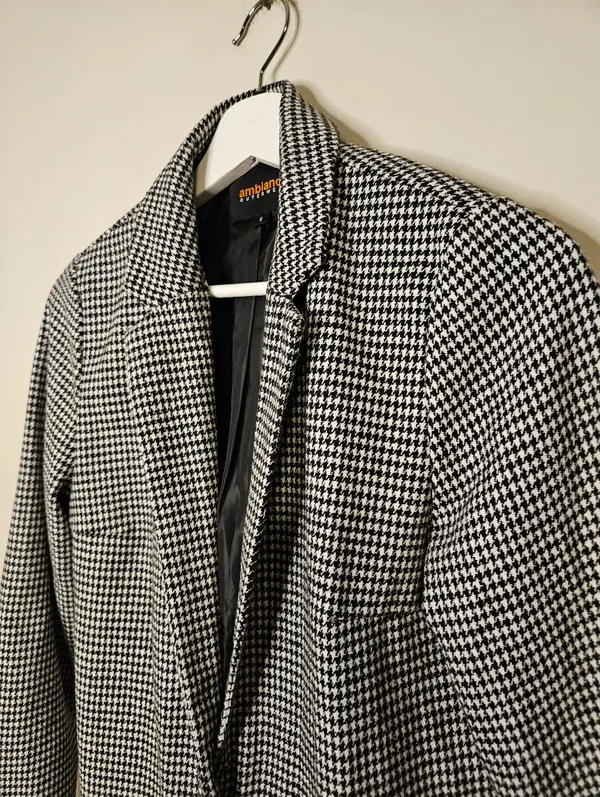 Ambiance Outerwear Black White Houndstooth Jacket Coat Business Casual Neutral - Image 2