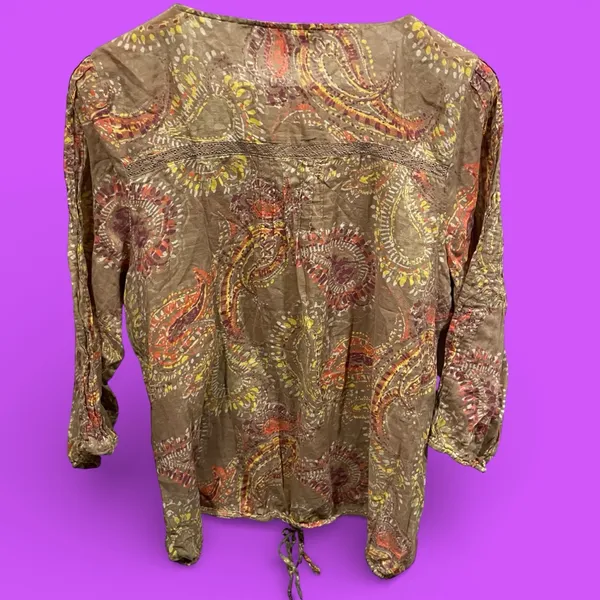 Cute boho western lace mesh paisley lightweight button front blouse festival Y2K - Image 4