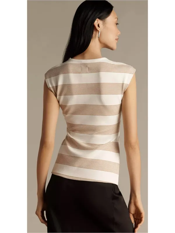 Maeve Anthropologie NWT Striped V-Neck Faux Wrap Sleeveless Top Size Large - Image 2