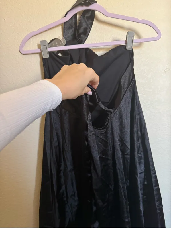 Klassy‎ Network Halter Satin Mini Dress Sz L NEW Bra-free Party - Image 5