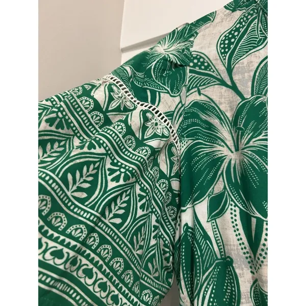 FIG + FLOWER Green Tropical Floral Midi Dress size Large Modest Preppy Teacher - Image 6