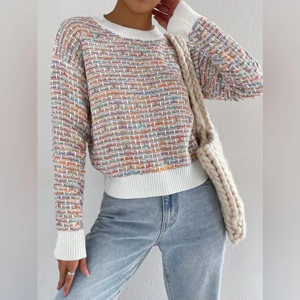 SHEIN MOOSTA Space‎ Dye Colorful Drop Shoulder Sweater - Image 3