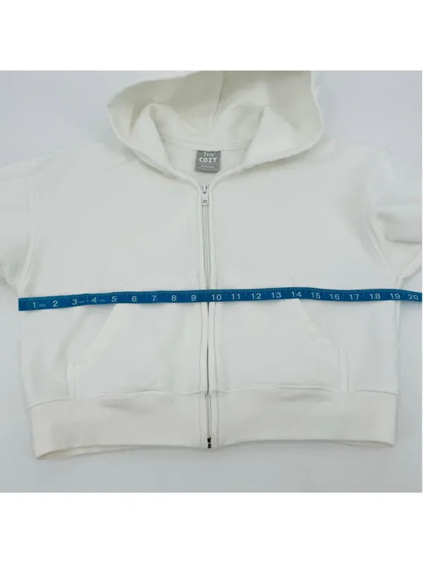 Aritzia Women's Tna White Terry Fleece Boyfriend Boxy Zip Hoodie XS - Image 5